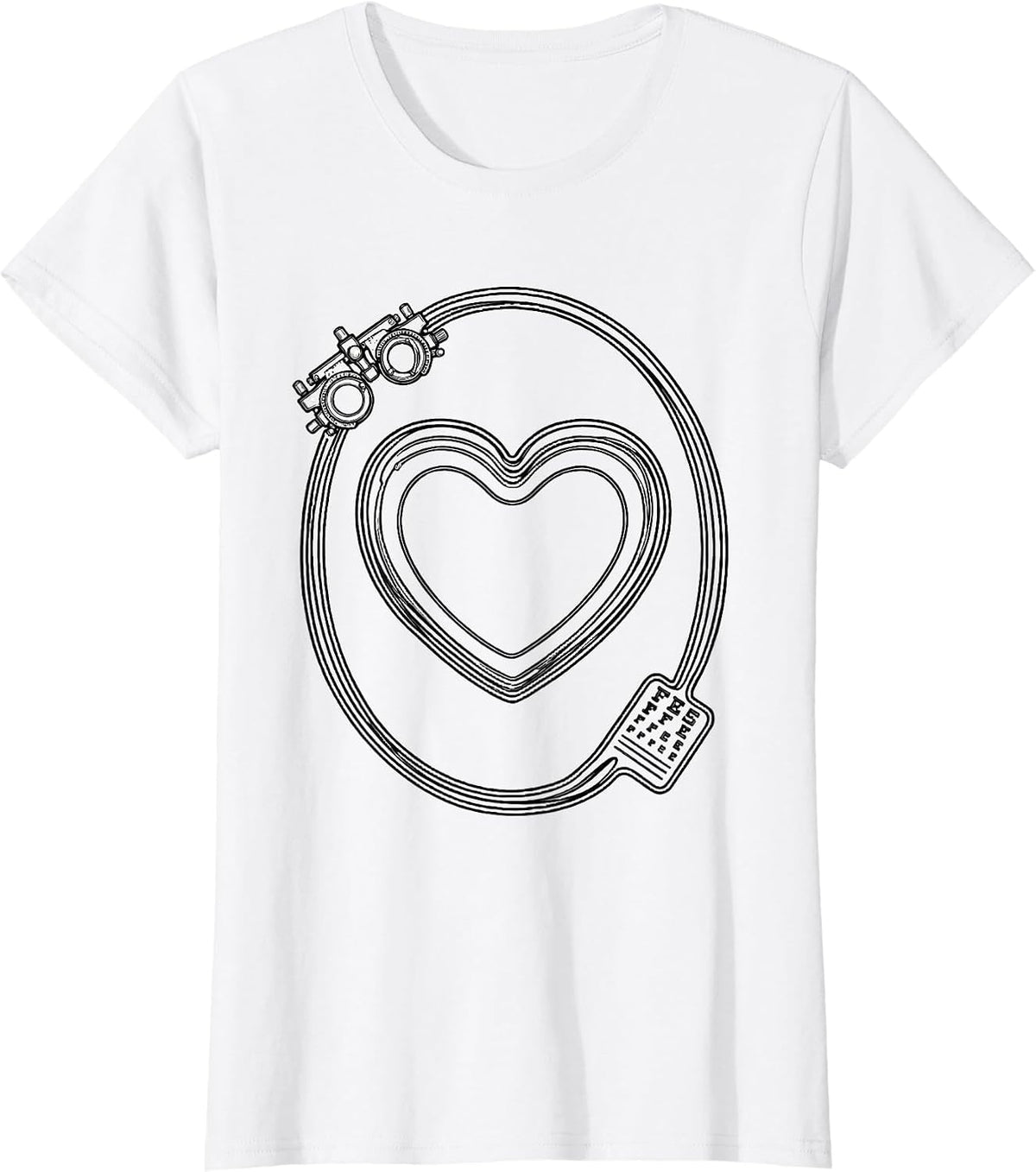 Women's Heart Spectacle Lens Line Art Optometrist Valentine's Day T-Shirt - White