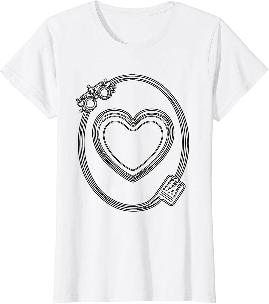 Women's Heart Spectacle Lens Line Art Optometrist Valentine's Day T-Shirt - White