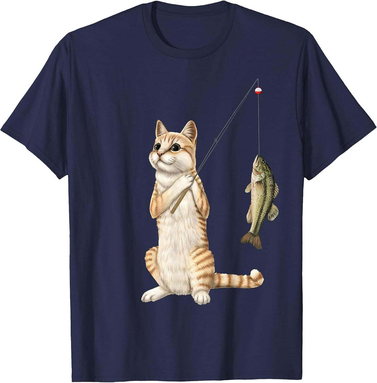 Fishing cat with a bass T-Shirt - Navy Blue
