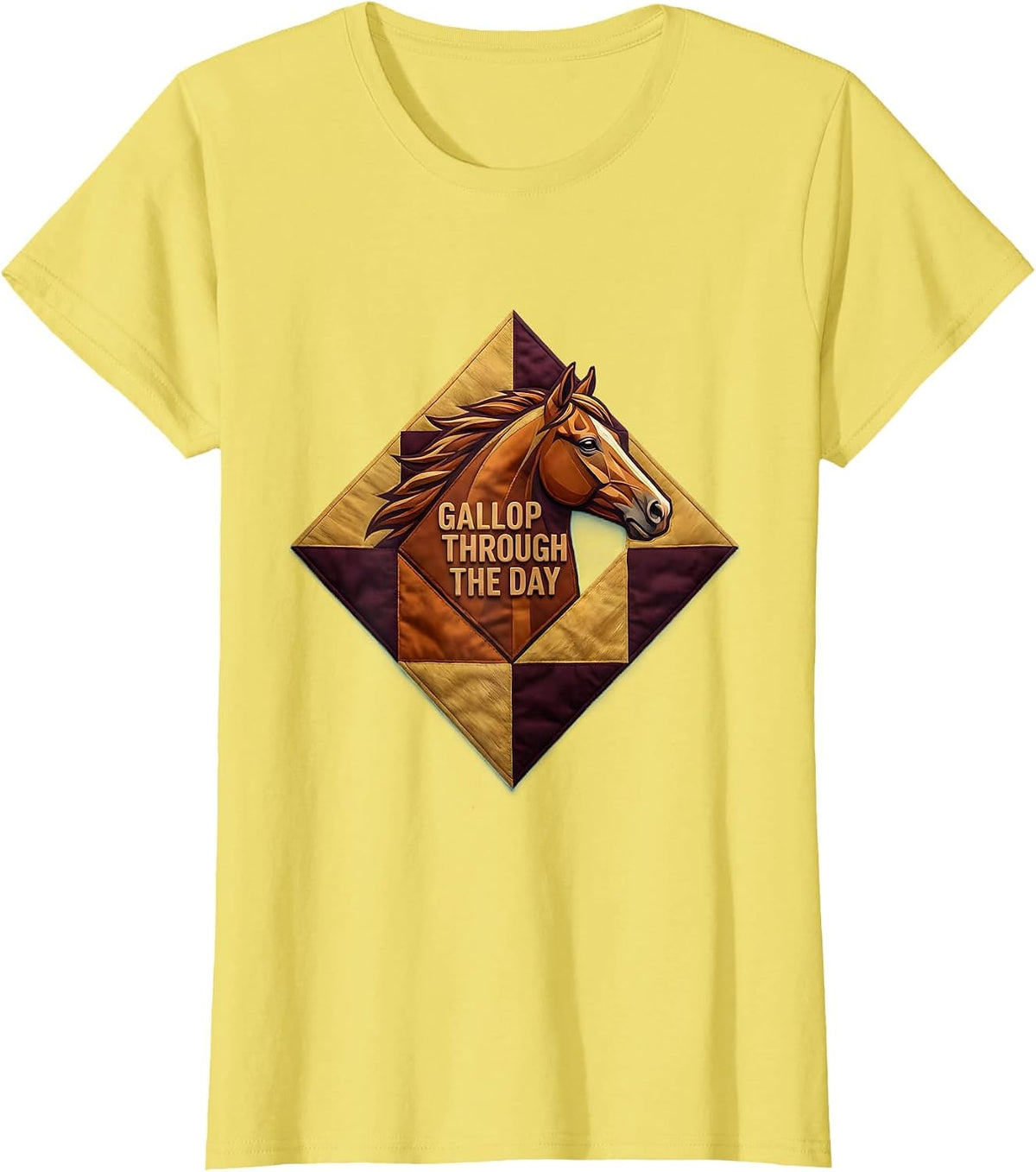 Women's Gallop Through the Day Horse Lover Design T-Shirt - Lemon Yellow