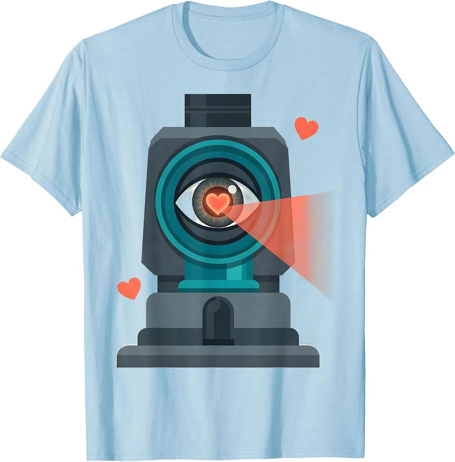 Men's Heart Eye Slit Lamp Optometrist Valentines Day Humor T-Shirt - Baby Blue