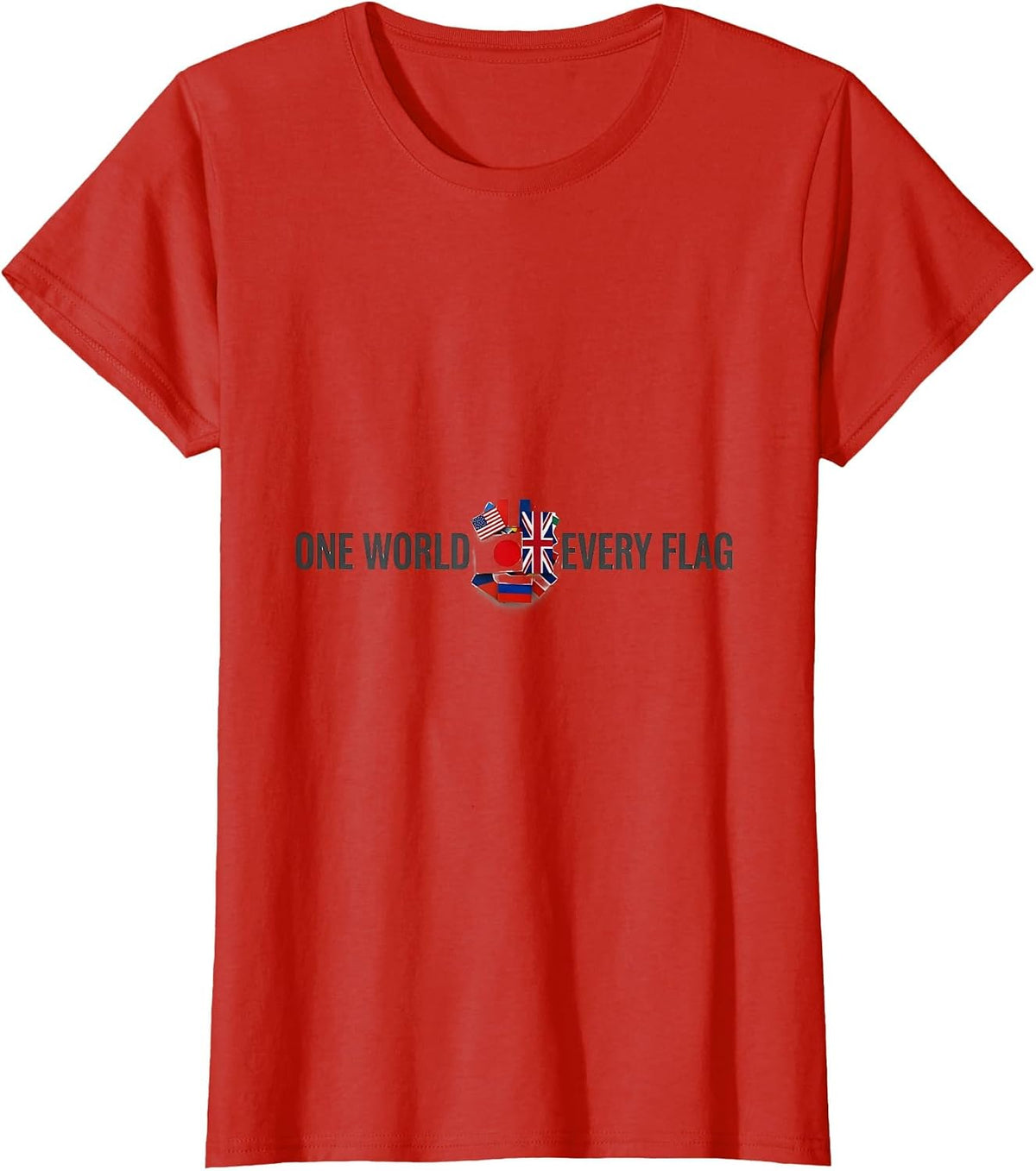 One World Every Flag Minimalist Geography Lover World T-Shirt - Red