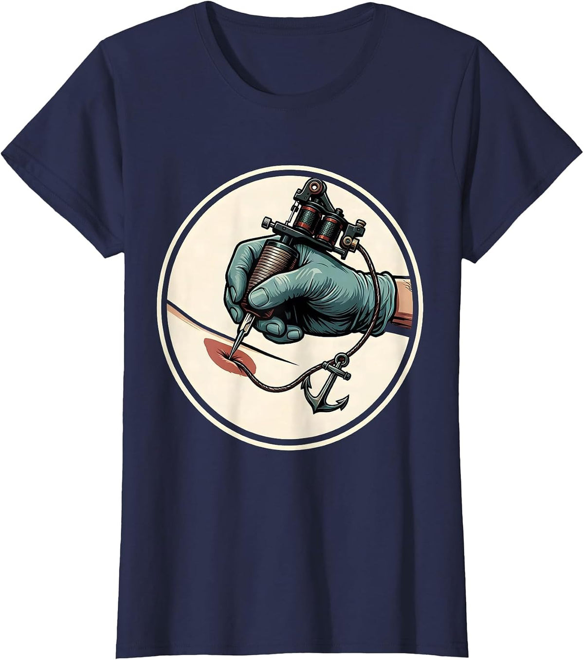 Women's Tattoo Machine Anchor Humor Tattoo Artist Gift T-Shirt - Navy Blue