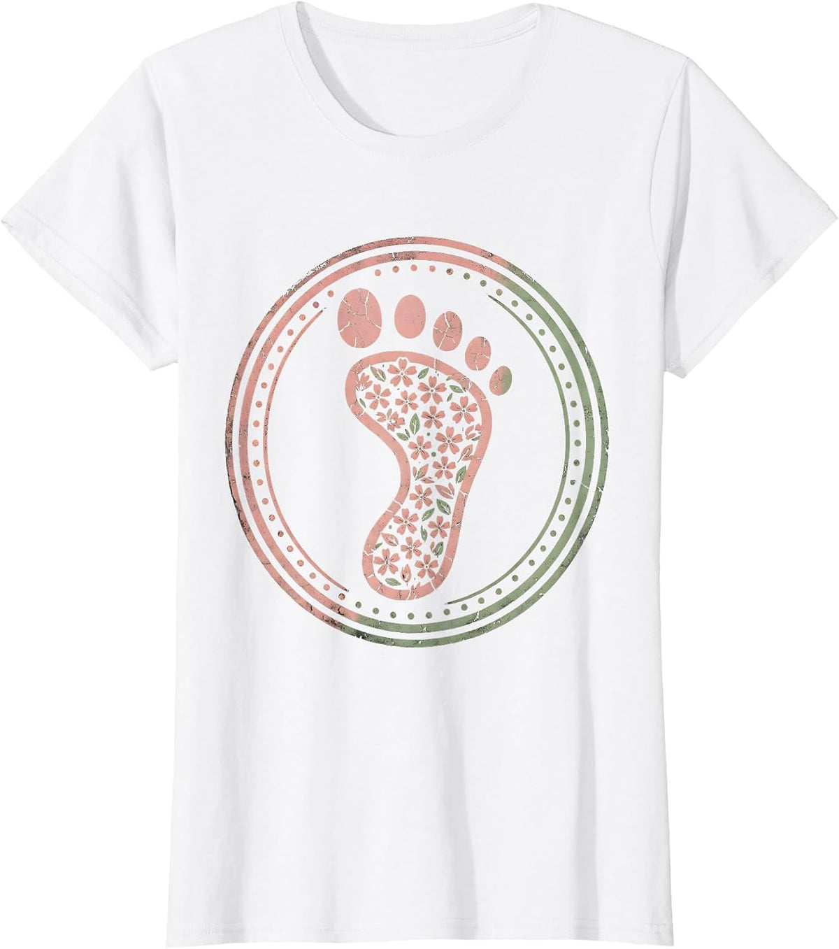 Horse Hoof Print Floral Wildflower Design T-Shirt - White