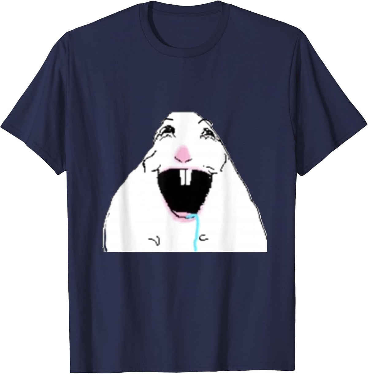 Silly Drooling White Hamster T-Shirt - Navy Blue