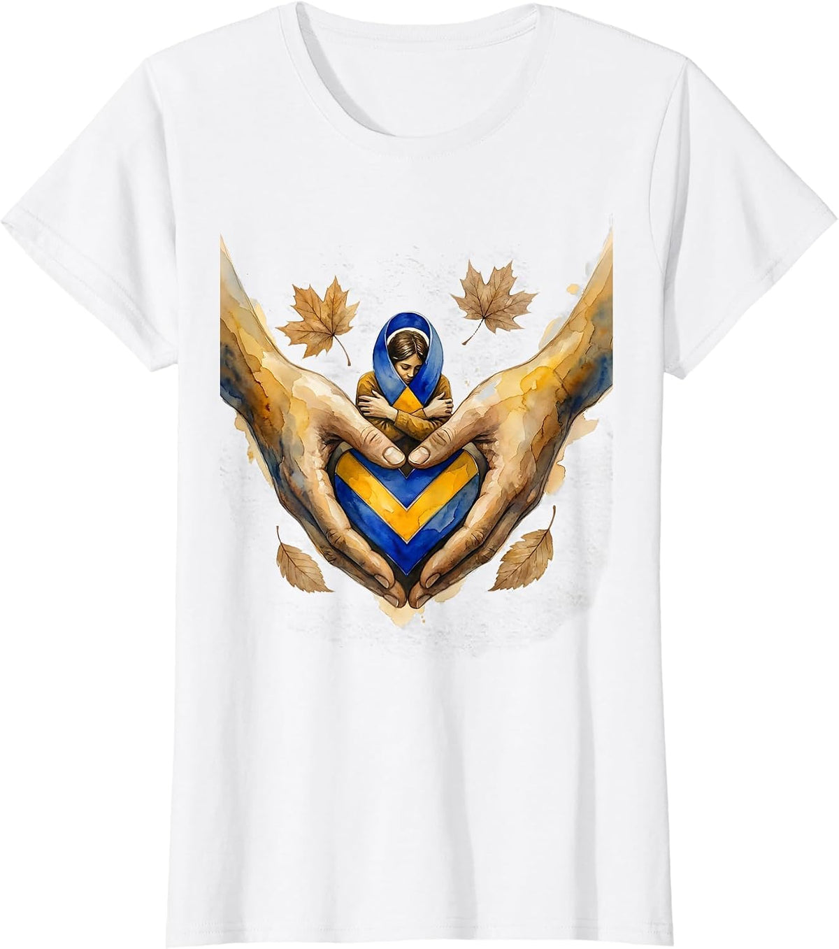 Women's Down Syndrome Support Embrace Watercolor October Awareness T-Shirt - White