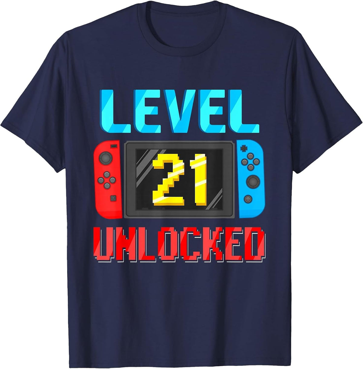 Level 21 Unlocked Birthday Video Gamer 21st Birthday Party T-Shirt - Navy Blue