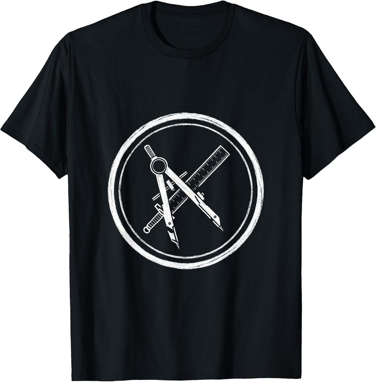 Men's Math Teacher Ruler Compass Crossed Swords Design T-Shirt - Black