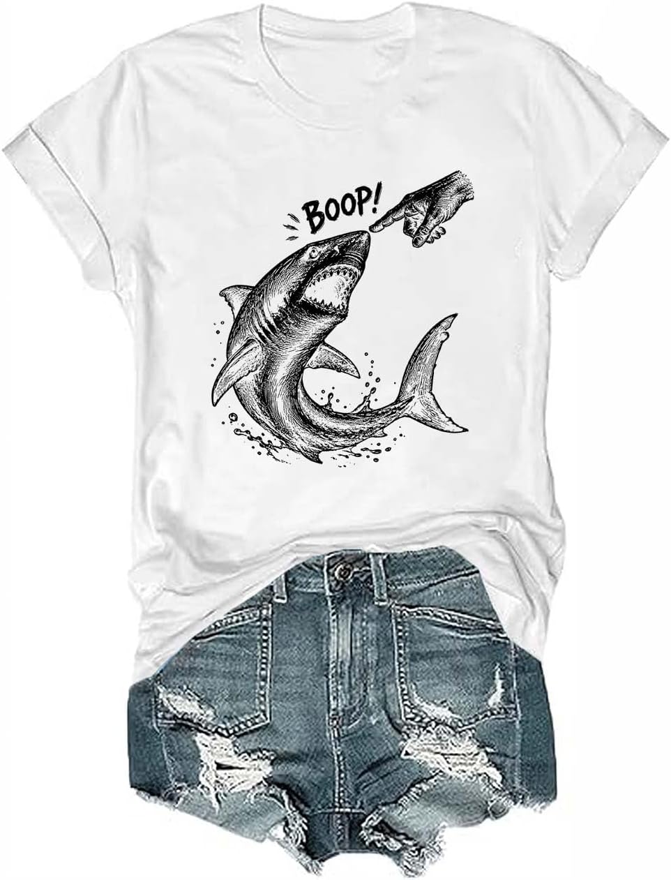 Boop Shark Shirt Funny Shark Graphic Tee - White