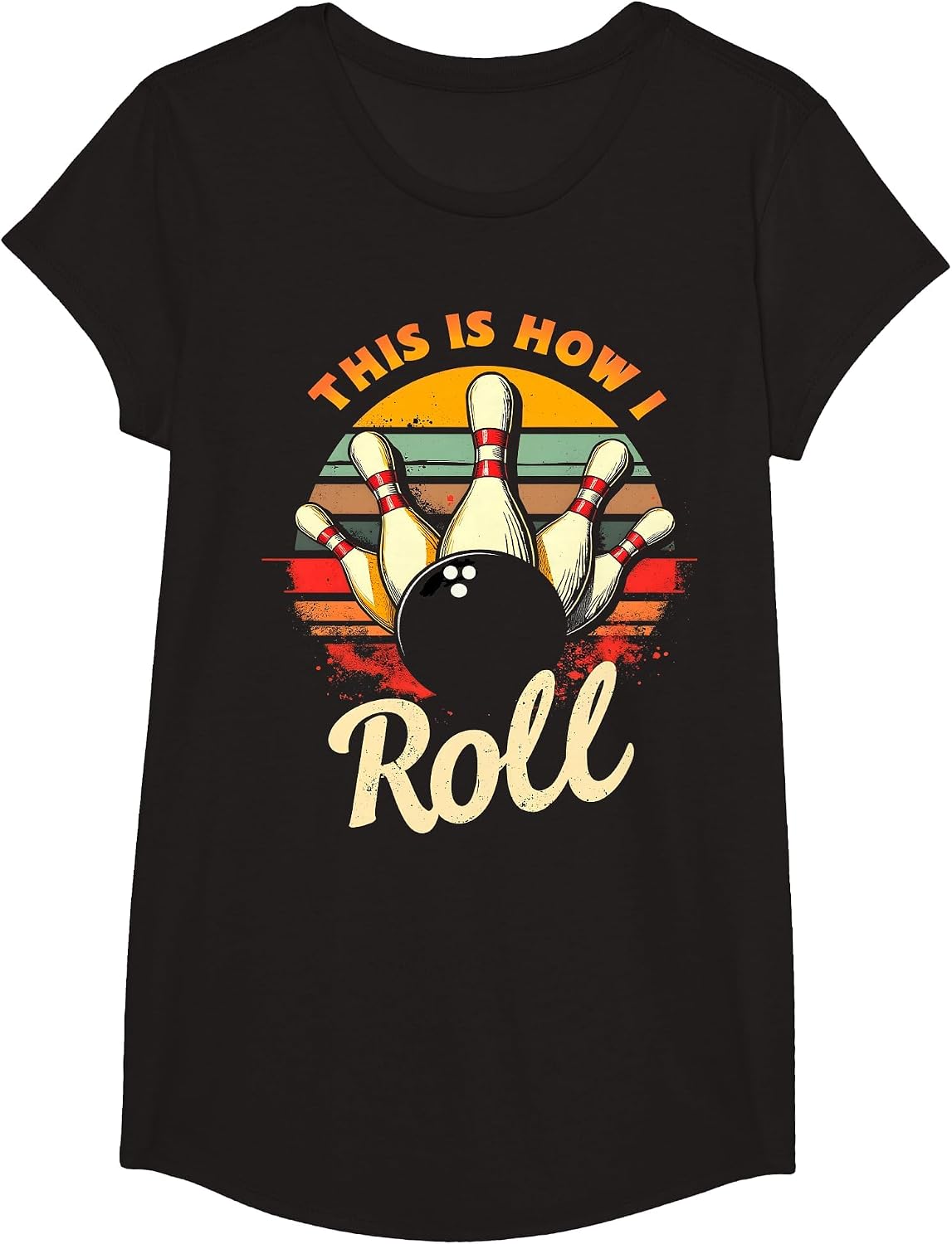 This is How I Roll Retro Bowling T-Shirt - Girls Black