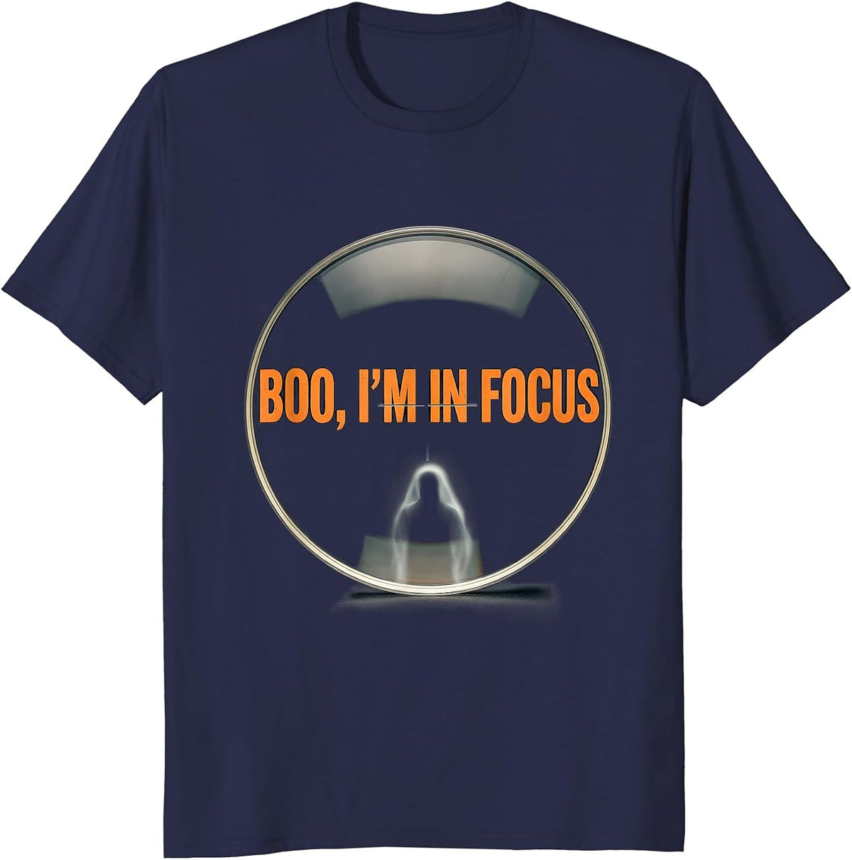 Men's Boo I'm In Focus Minimalist Halloween Optometrist Eye Doctor T-Shirt - Navy Blue