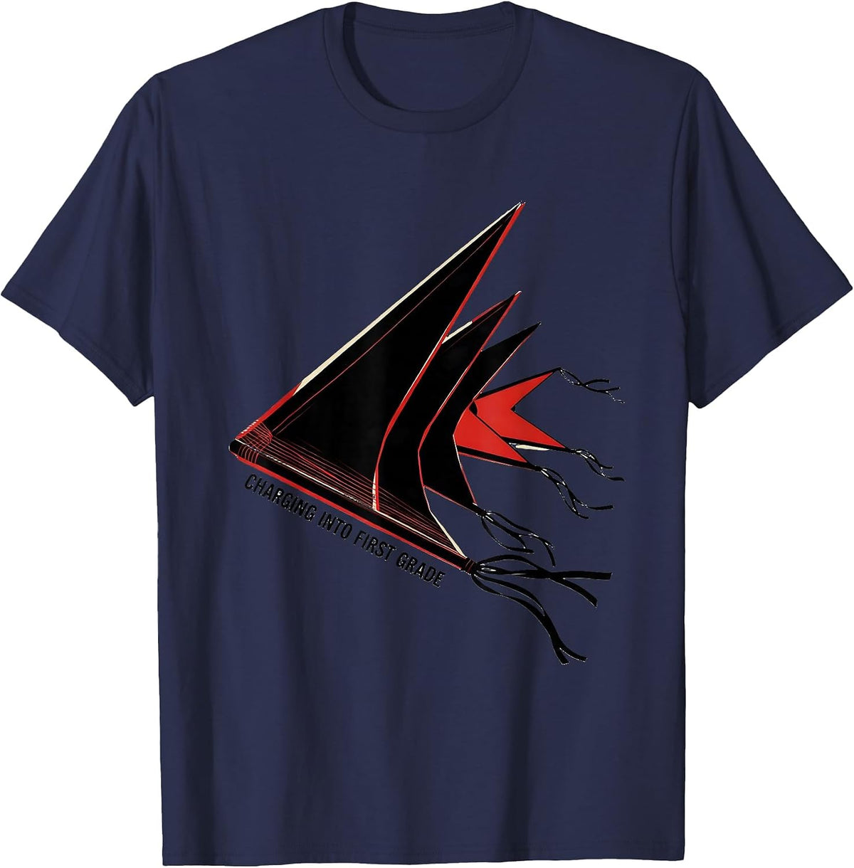 Charging Into First Grade Futurist Dynamism Girls Back T-Shirt - Navy Blue