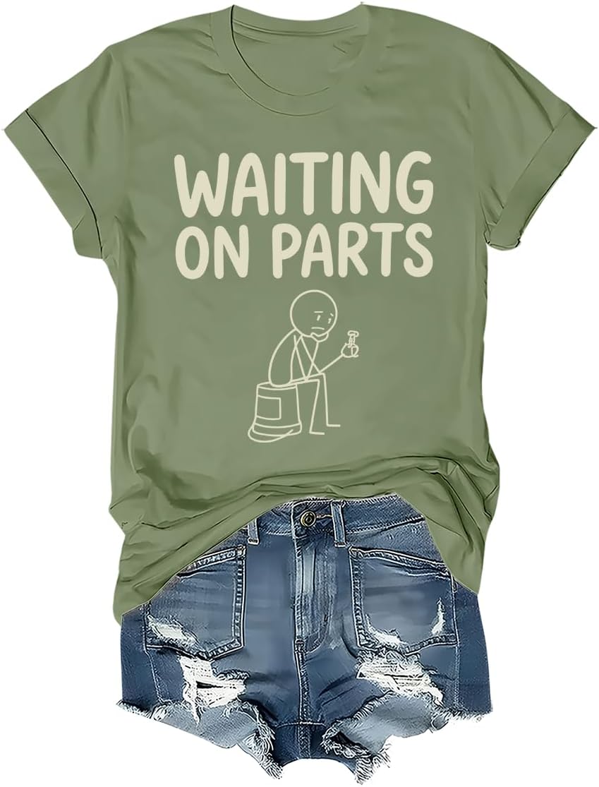 Waiting On Parts Shirt Funny Car Technician Shirts for Men Women Auto Technician Garage Graphic T-Shirt - Crewneck Green-1