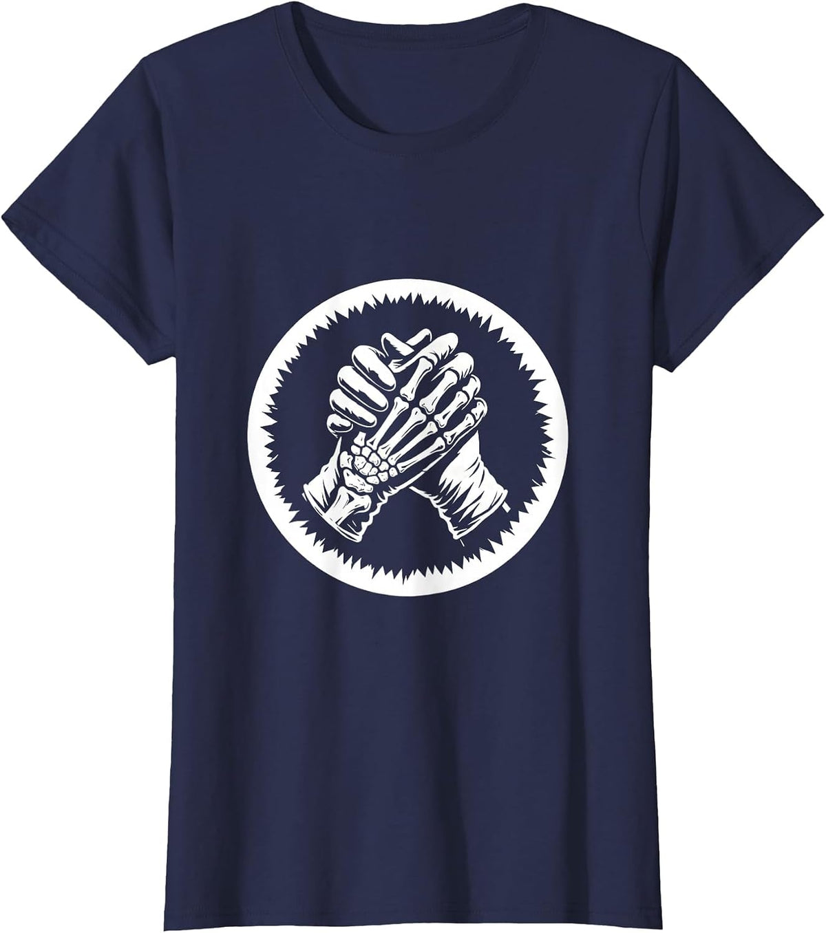 Women's Halloween Skeleton Hands Surgical Gloves Underscrub T-Shirt - Navy Blue