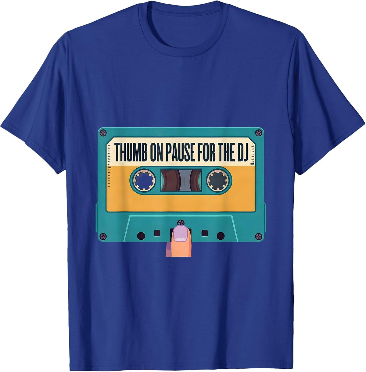 Men's Thumb On Pause For The DJ Retro Hip Hop Cassette Tape Golden T-Shirt - Royal Blue