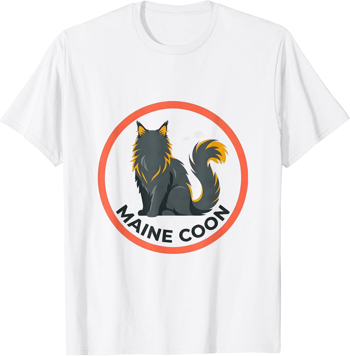Maine Coon Minimalist Badge Patch Line Art Cat Icon T-Shirt - White