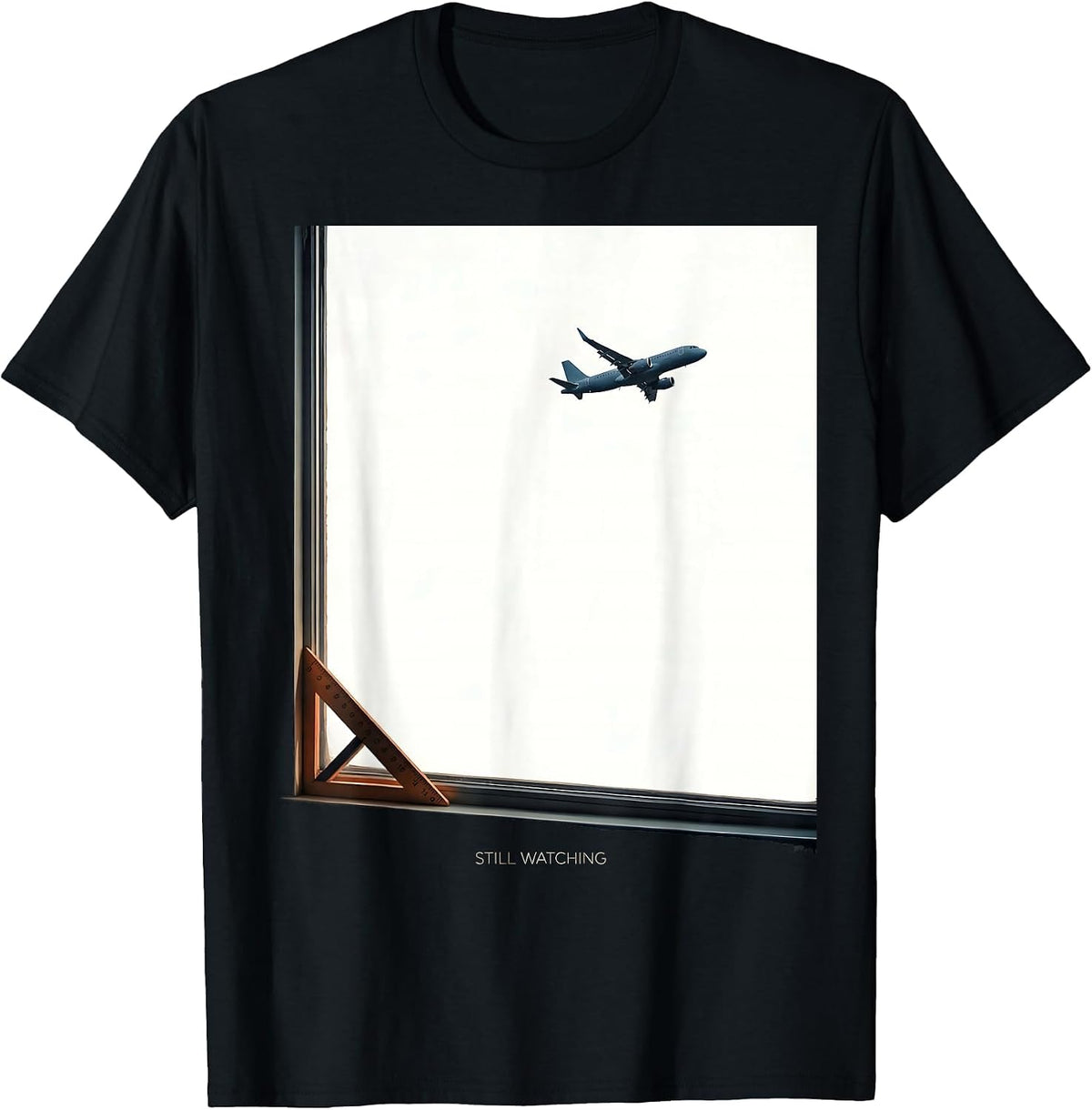Men's Still Watching Editorial Conceptual Aviation Pilot T-Shirt - Black