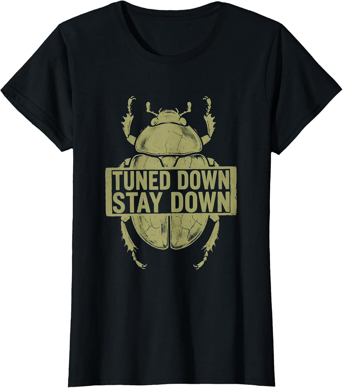 Women's Tuned Down Stay Down Metal Band Graphic Design T-Shirt - Black