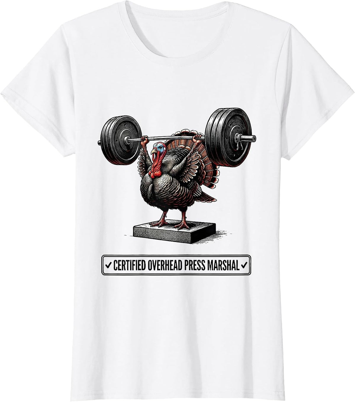 Women's Certified Overhead Press Marshal Funny Animal Weightlifting T-Shirt - White