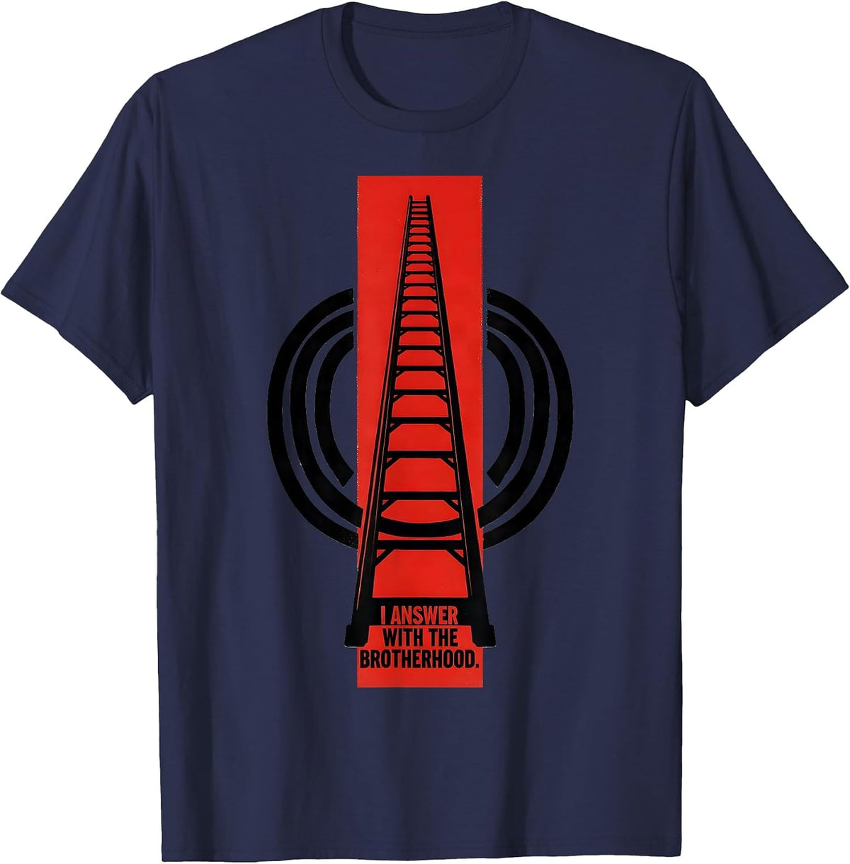 I Answer With The Brotherhood Stencil Firefighter Christmas T-Shirt - Navy Blue