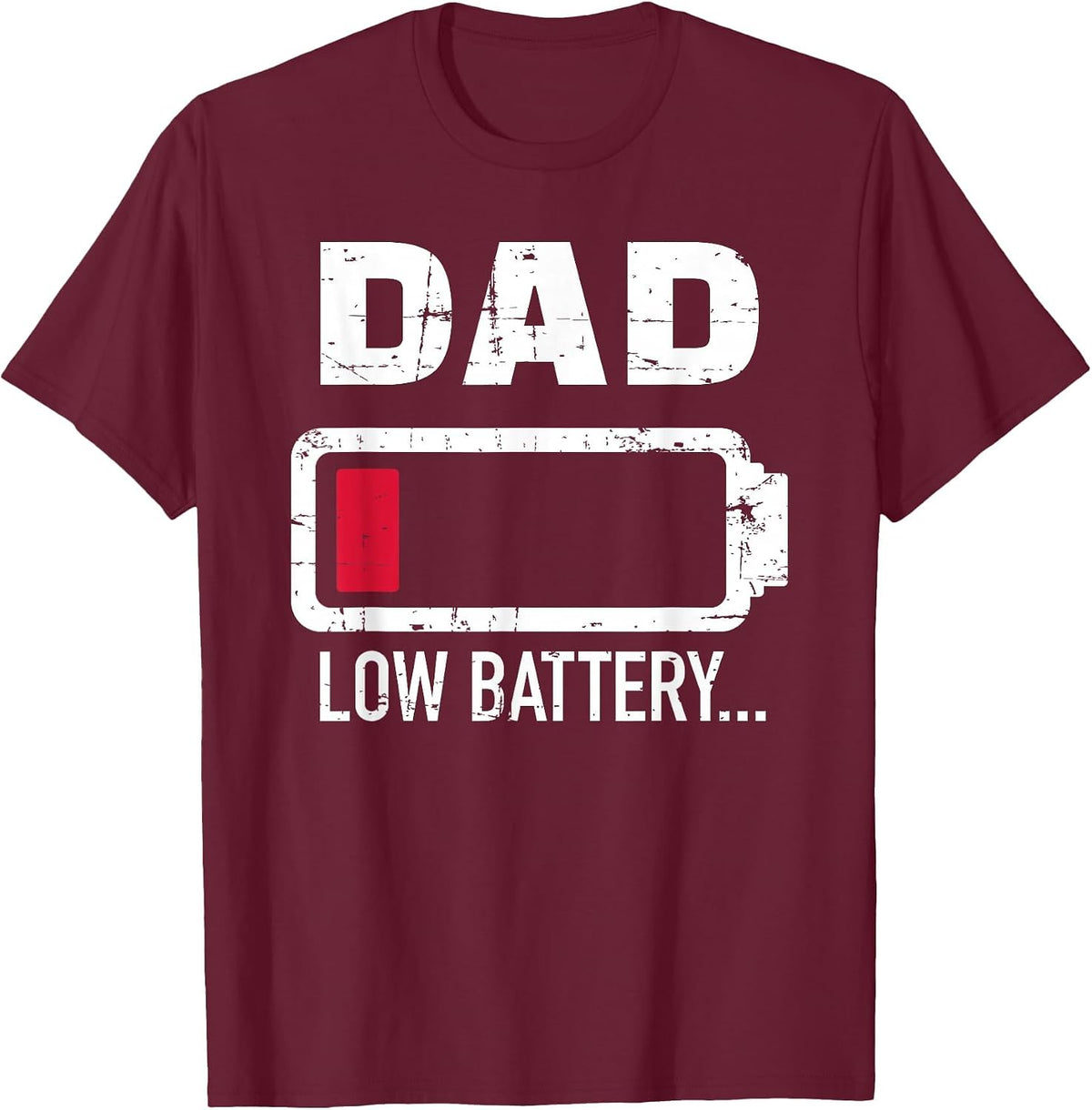 Papa Dad Low Battery T-Shirt - Burgundy