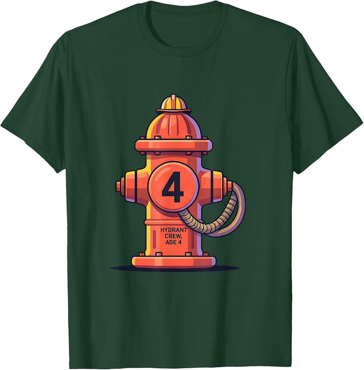 Men's Hydrant Crew Age 4 Flat Vector Firefighter Toddler Kids T-Shirt - Dark Green