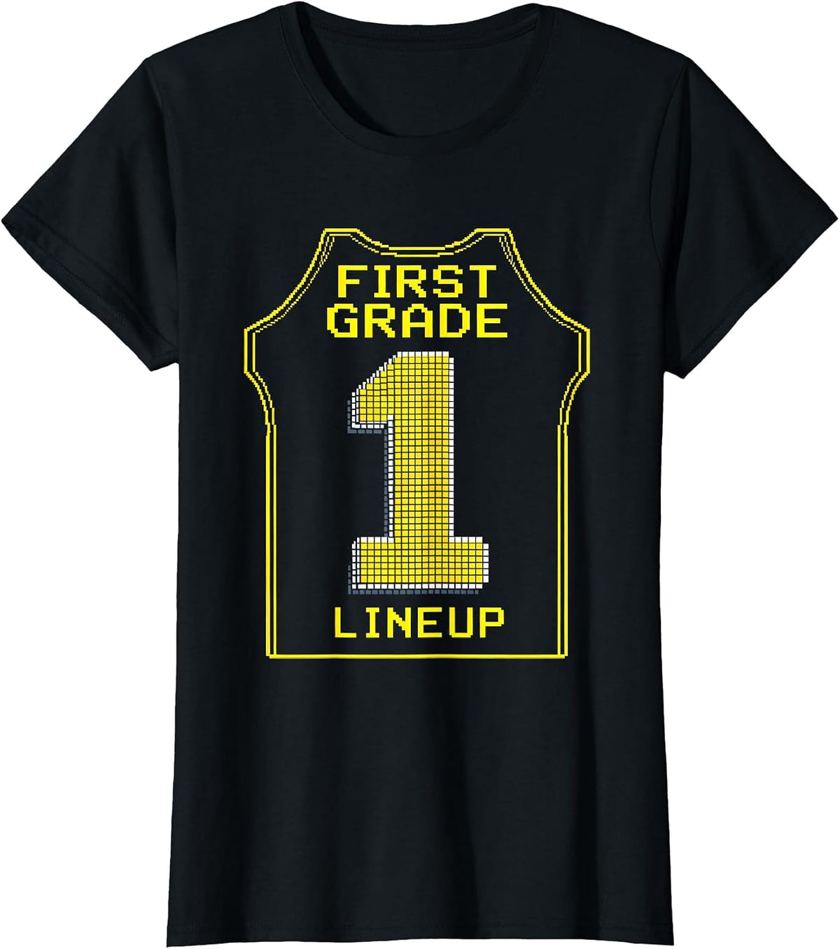 Women's Team 1 First Grade Lineup Pixel Art Kids School Spirit T-Shirt - Black