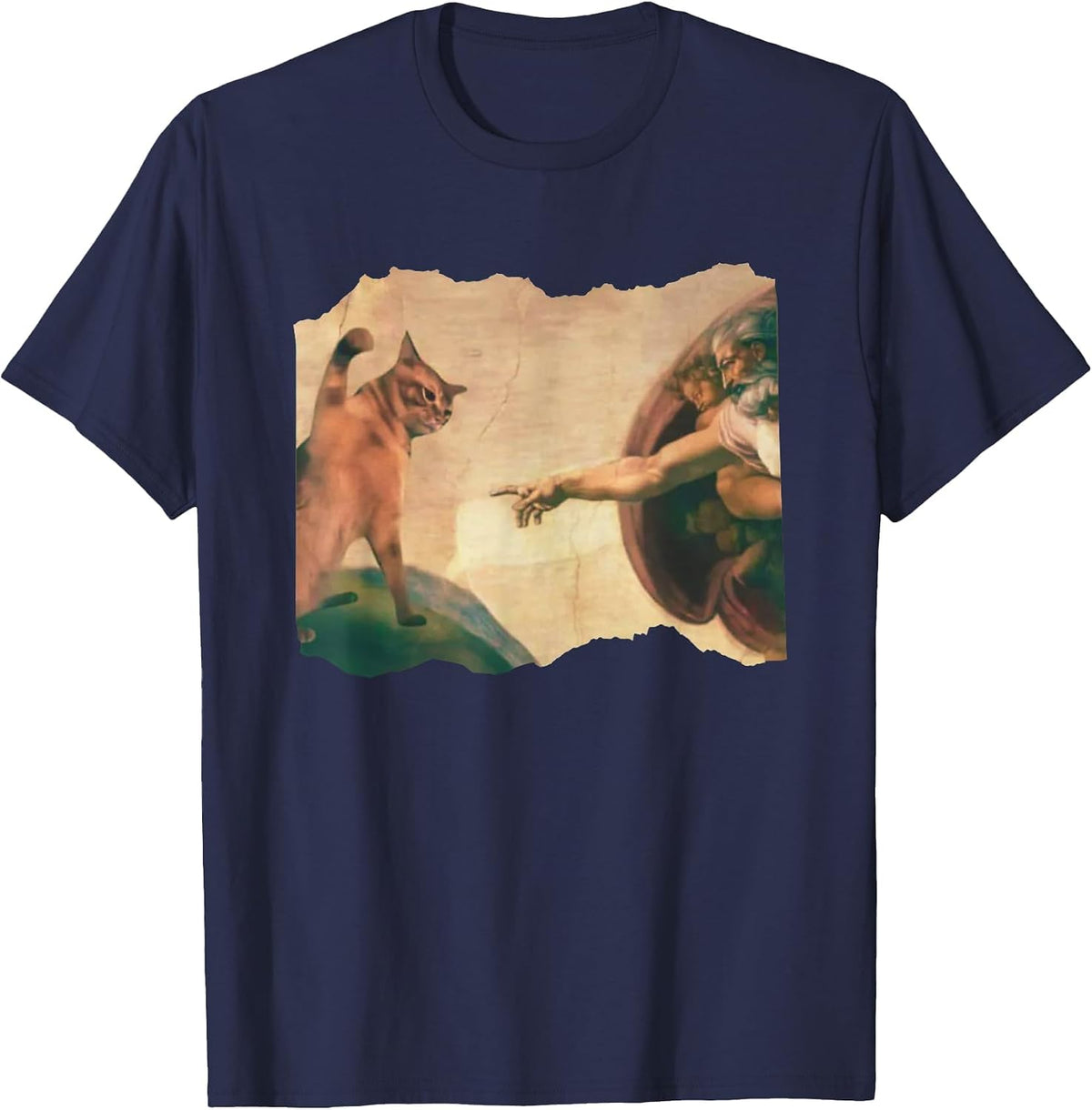 Funny Cat Swatting God's Hand Parody Cat The Divine Swipe T-Shirt - Navy Blue