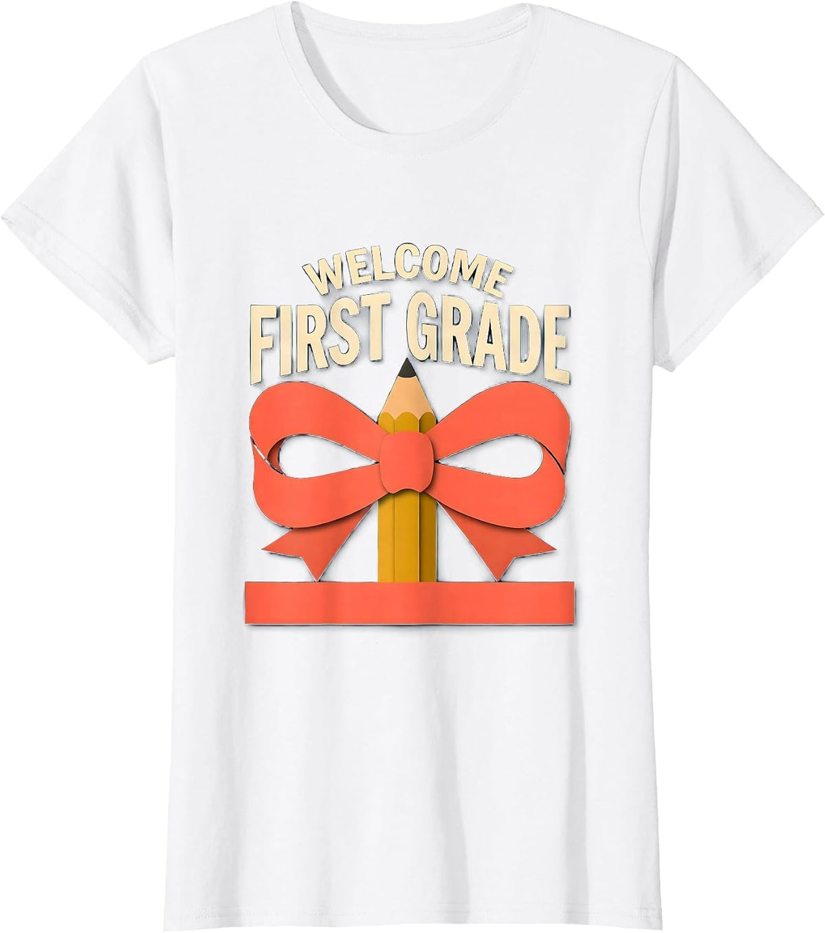 Women's Welcome, First Grade Cute Coquette Bow Back to School Pencil T-Shirt - White