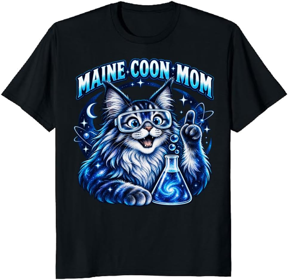 Maine Coon Mom T-Shirt Rainbow Splatter Cat Collage Tee - S4