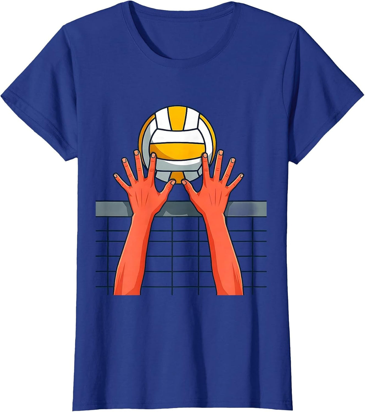 Women's Volleyball Block at the Net Graphic T-Shirt - Royal Blue