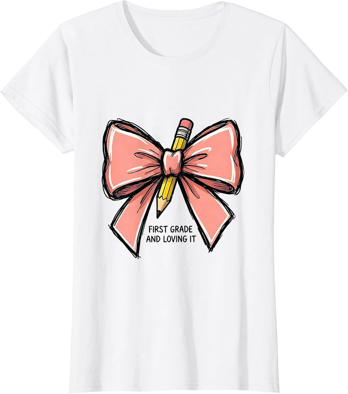 Women's First Grade And Loving It Cute Coquette Bow Back to School T-Shirt - White