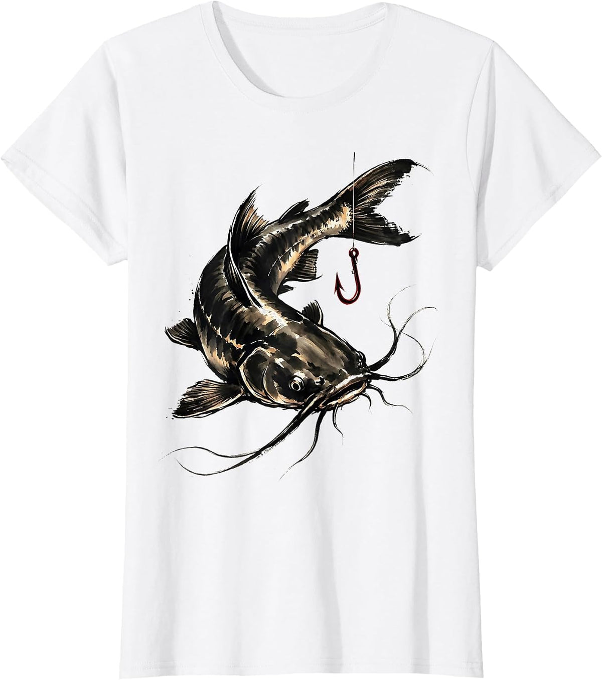 Catfish Ink Brush Christian Fishing Faith Gift T-Shirt - White