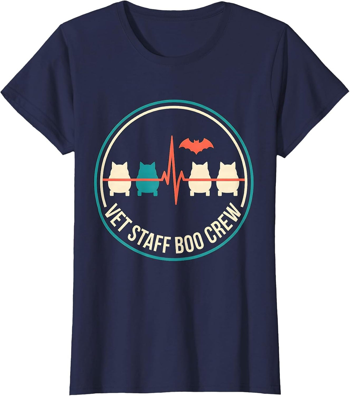 Women's Vet Staff Boo Crew Funny Vet Tech Halloween Season T-Shirt - Navy Blue