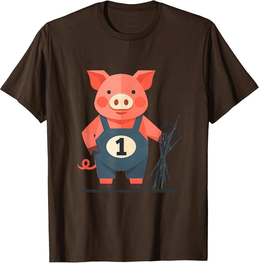 Men's 1 Funny Pig Lover Halloween Costume Humor T-Shirt - Brown