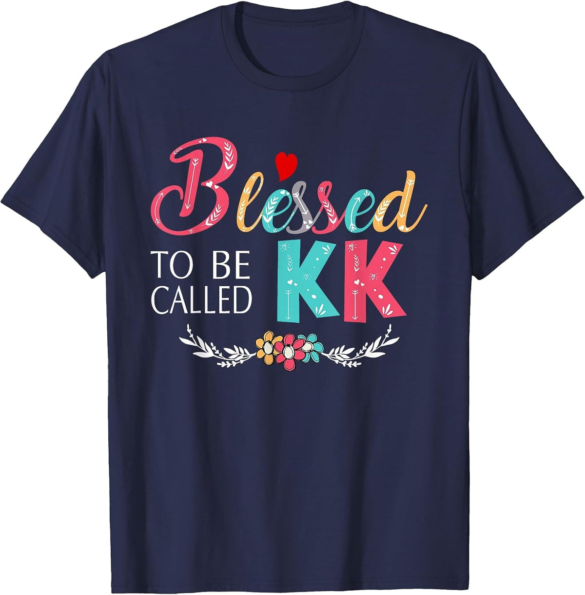 Grandma tee - Blessed to be Called KK Colorful Art T-Shirt - Navy Blue