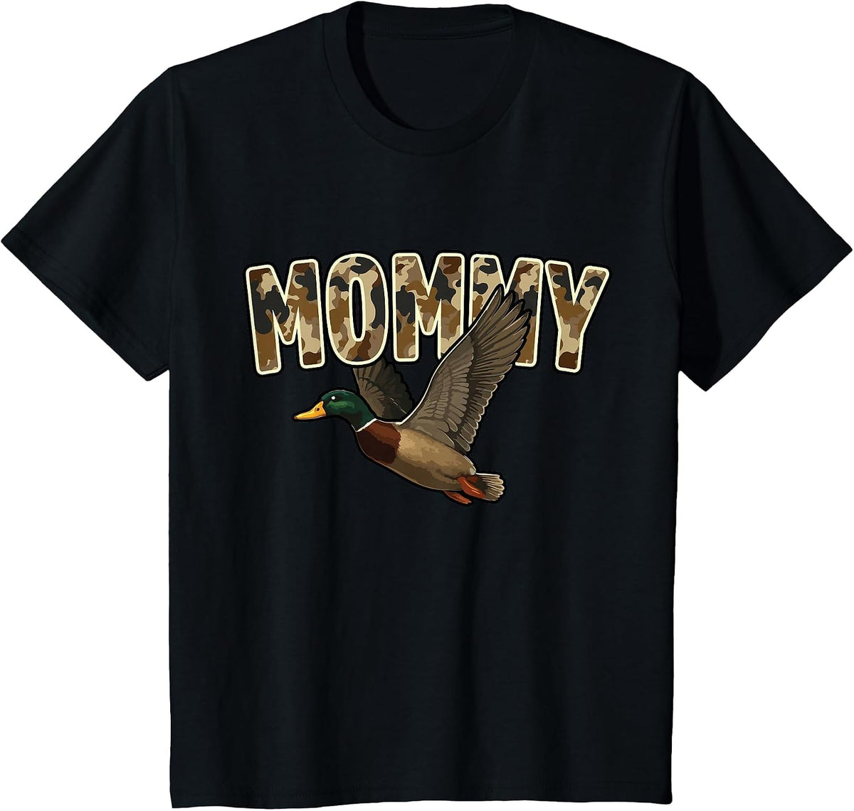 Camouflage Vintage Mallard Duck Retro Camo Hunting Mommy T-Shirt - Black