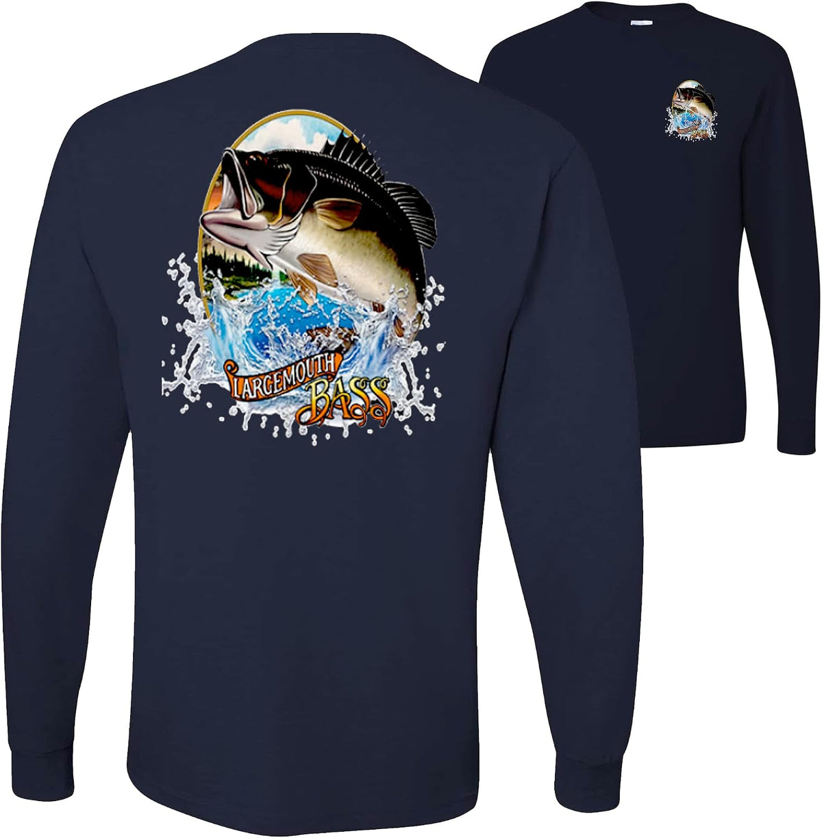 Largemouth Bass Fish Fishling Lovers Front and Back Mens Long Sleeves - Black