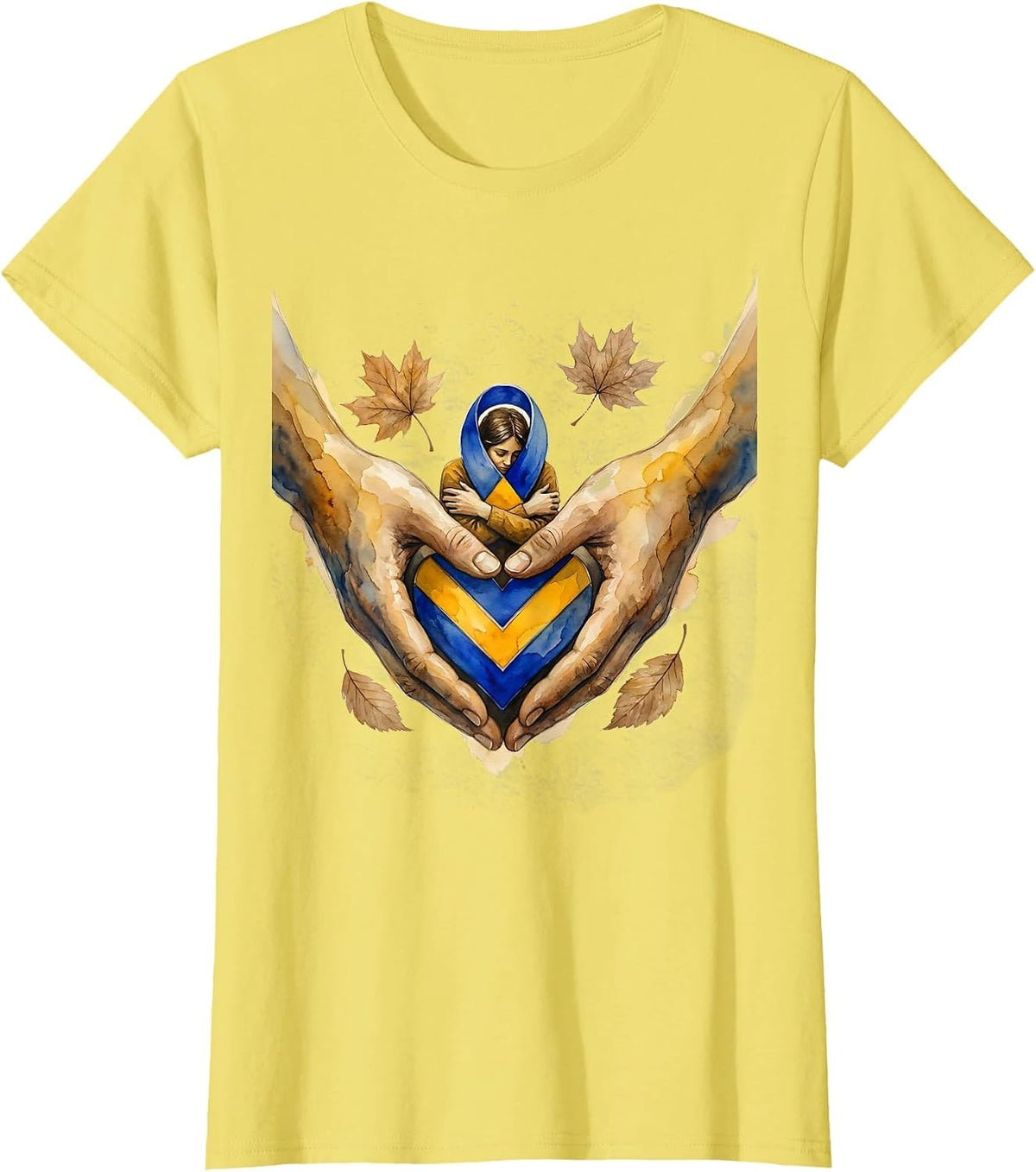 Women's Down Syndrome Support Embrace Watercolor October Awareness T-Shirt - Lemon Yellow