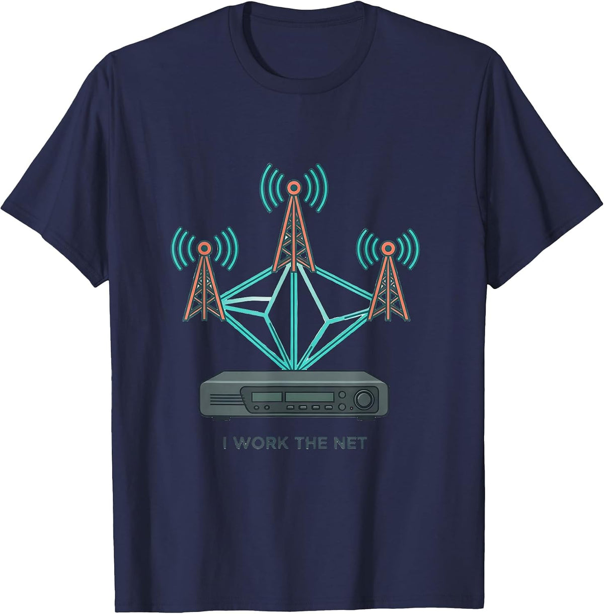 Men's I Work The Net Funny Ham Radio Operator Hobbyist Pride T-Shirt - Navy Blue