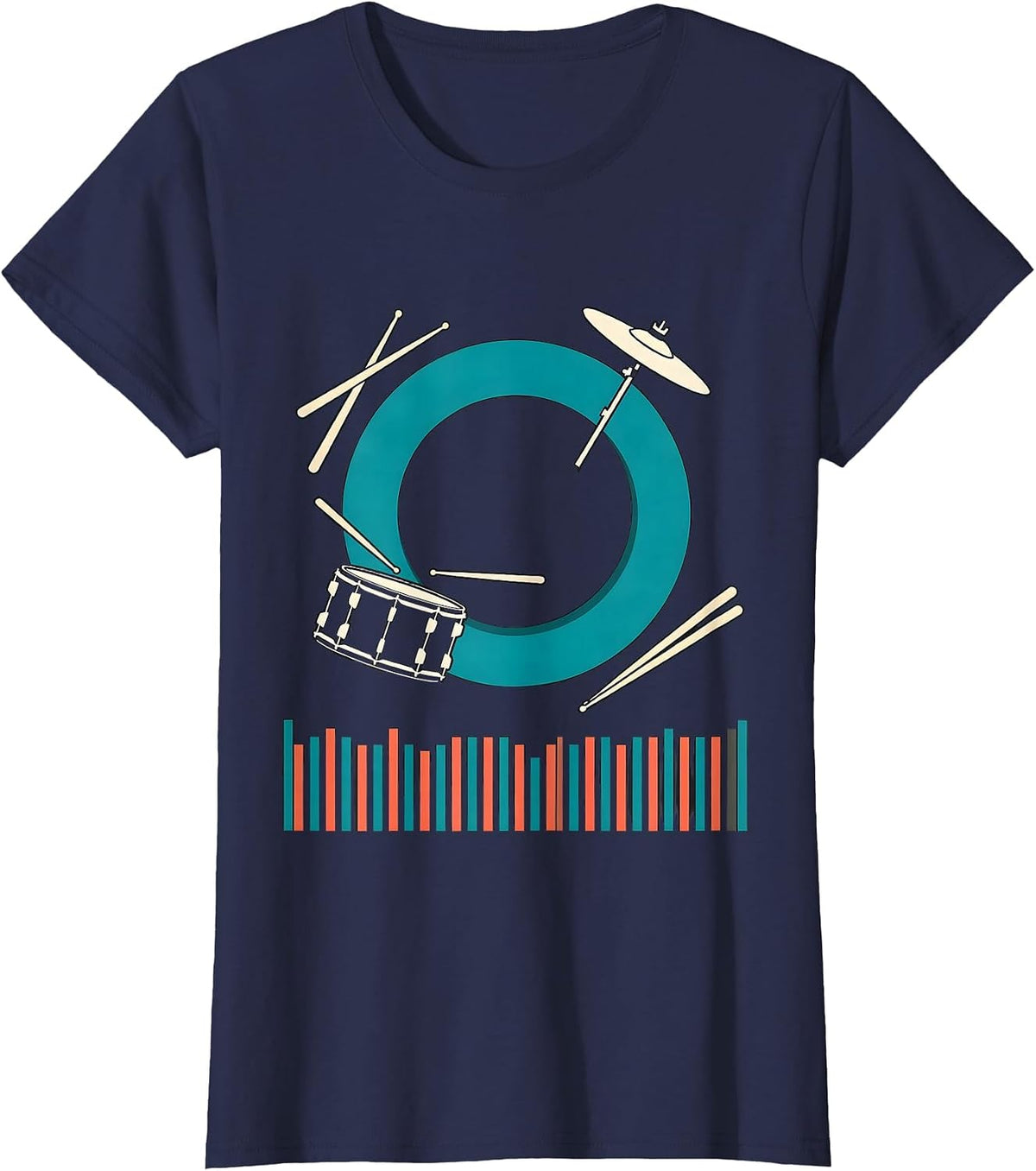 Women's Drum Kit Orbit Flat Vector Drummer Humor T-Shirt - Navy Blue