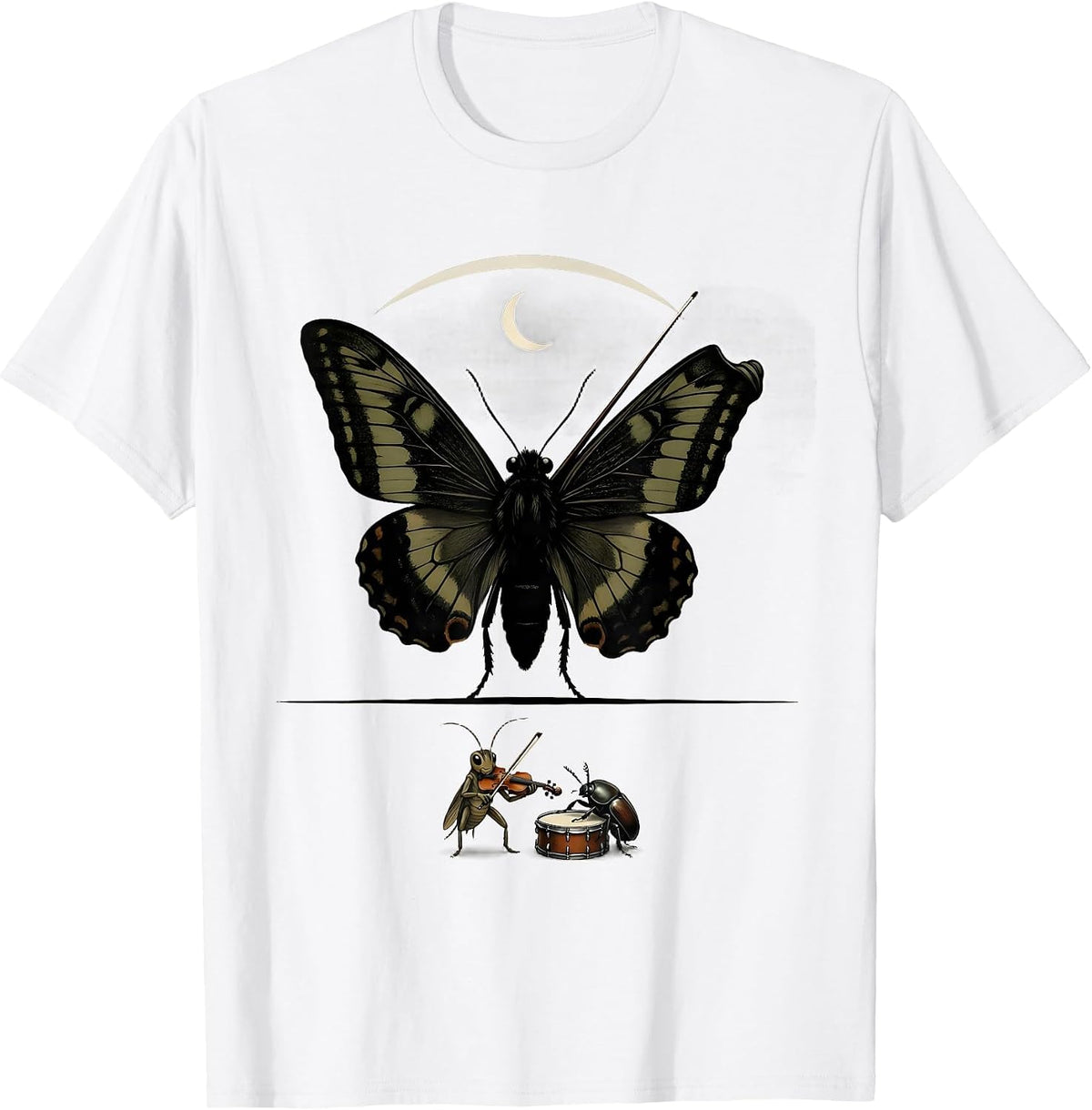 Men's Oversized Moth Insect Band Vintage Nature Lover T-Shirt - White