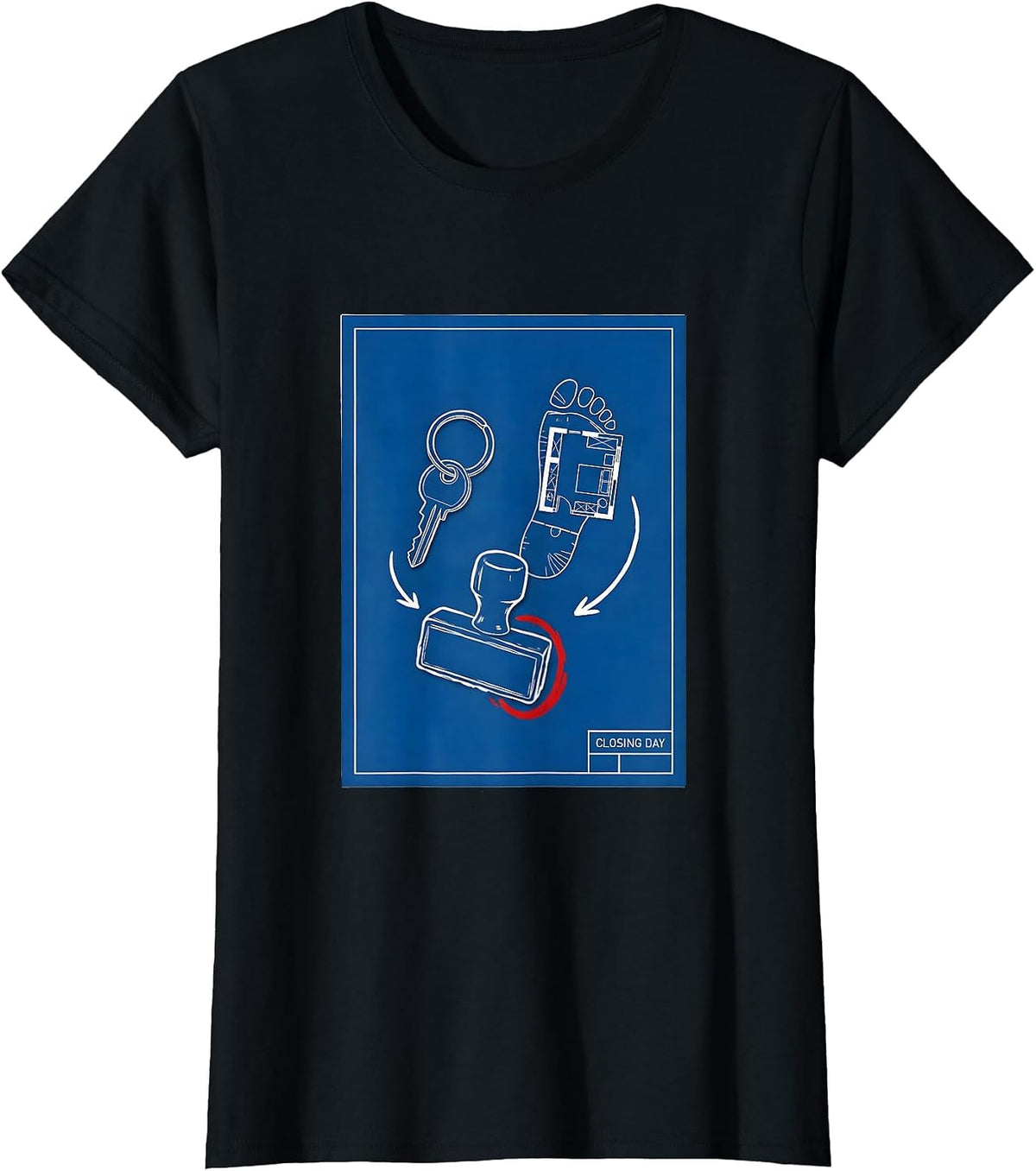 Women's Closing Day Technical Blueprint Realtor Real Estate Agent T-Shirt - Black