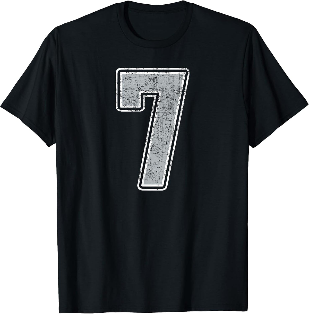 Silver White Number 7 Jersey Player Uniform #7 T-Shirt - Black