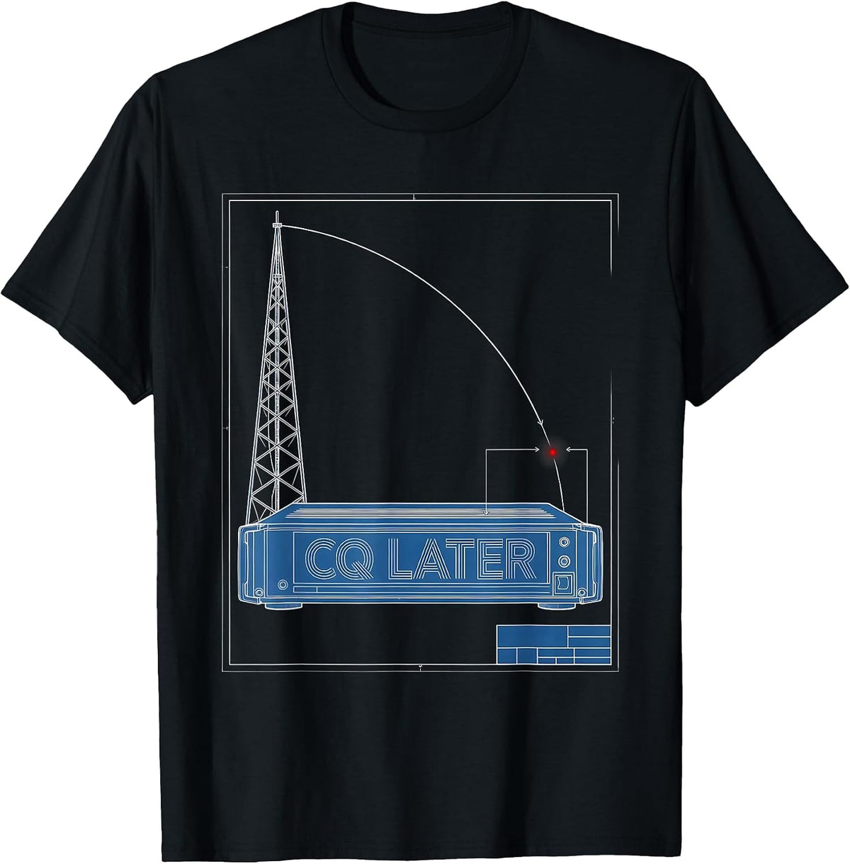 Men's CQ Later Technical Blueprint Ham Radio Operator Humor Gift T-Shirt - Black