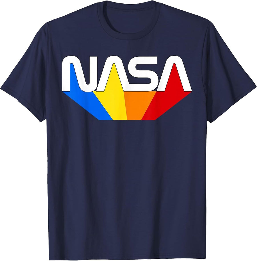 Officially Licensed NASA Worm Color Blue Yellow Orange Red T-Shirt - Navy Blue
