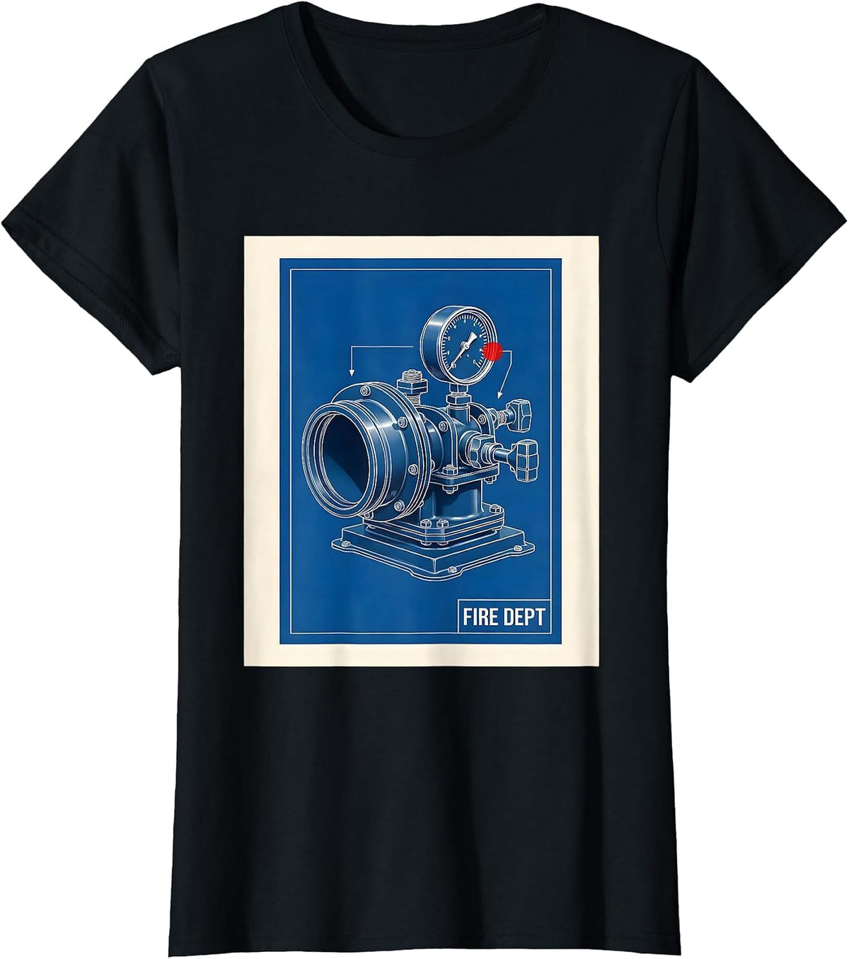 Women's FIRE DEPT Technical Blueprint Firefighter Department Pride T-Shirt - Black