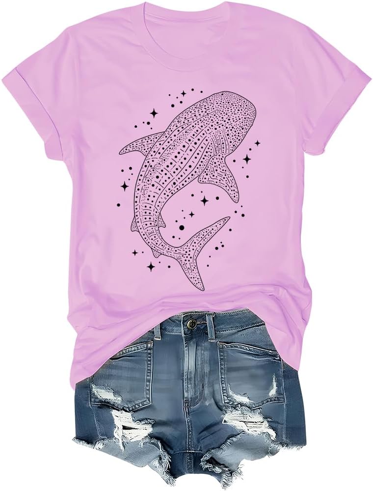 Whale Shark Starry Night Ocean Shirt Whale Shark Shirts for Women Man Deep Water Ocean Graphic V Neck Tshirt - Crewneck