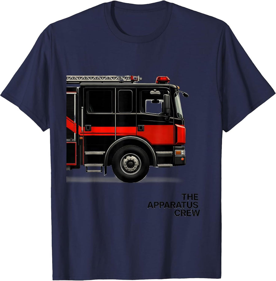 THE APPARATUS CREW New Wave Typography Firefighter Humor T-Shirt - Navy Blue