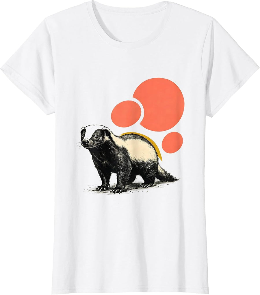 Women's Honey Badger Midcentury Modern Wildlife Humor T-Shirt - White